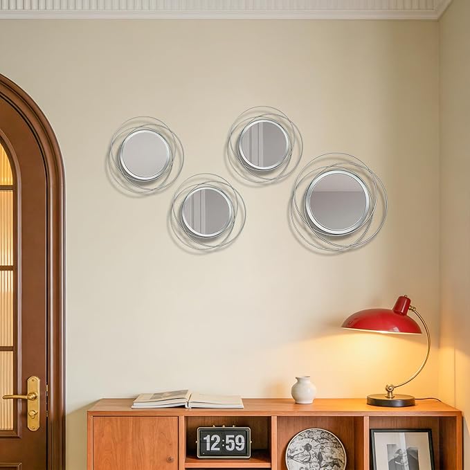 4 Piece Gold Round Wall Mirror Set Modern Metal Circle Home Decor for Living Room Bedroom Entryway 11/9 Inch Decorative Mirrors Minimalist Wall Art for Home