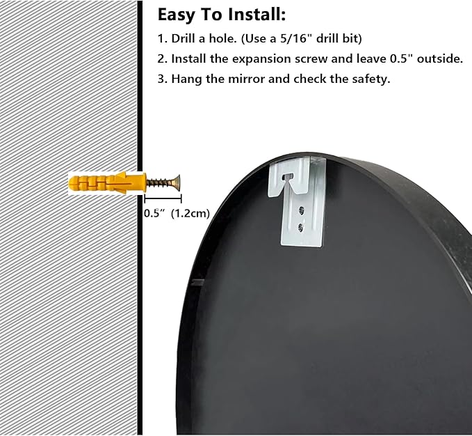 Oruii Round Mirror, Black Round Mirror 16 inch, Circle Wall Mounted Mirrors for Bathroom, Living Room, Bedroom, Vanity, Entryway, Hallway.