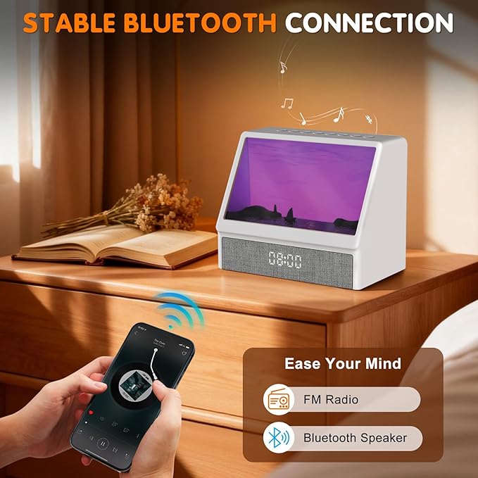 Sunrise Alarm Clock, White Noise Sound Machine for Bedroom, Wake Up Light Sunlight Alarm Clock with Ambient Lights and Bluetooth for Kids Adults and Heavy Sleepers