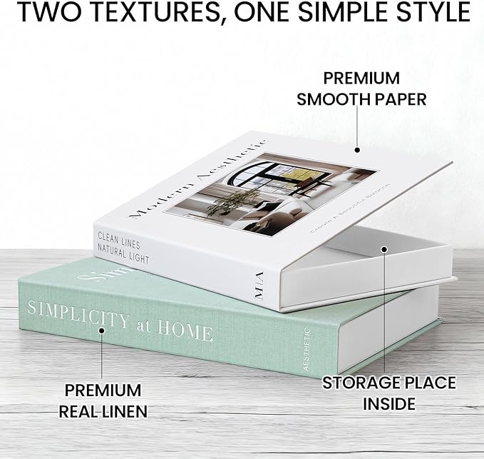 Modern Decorative Books for Home Coffee Table Decor - Fake Books Storage Box for Decoration - Set of 2 Faux Book Photo Storage Keepsake Box for Room Bookshelf Decor, Sage