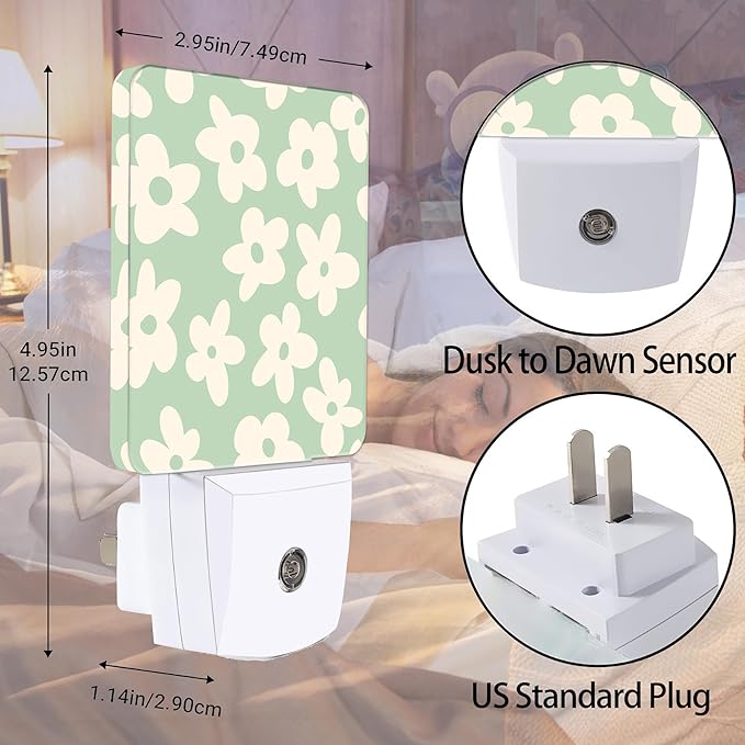 Groovy Flowers Night Light, Dusk to Dawn Smart Sensor Nightlight for Bedroom Bathroom Kitchen Hallway Stairs Hallway, Plug-in, Energy Efficient Decor Desk Lamp Gifts