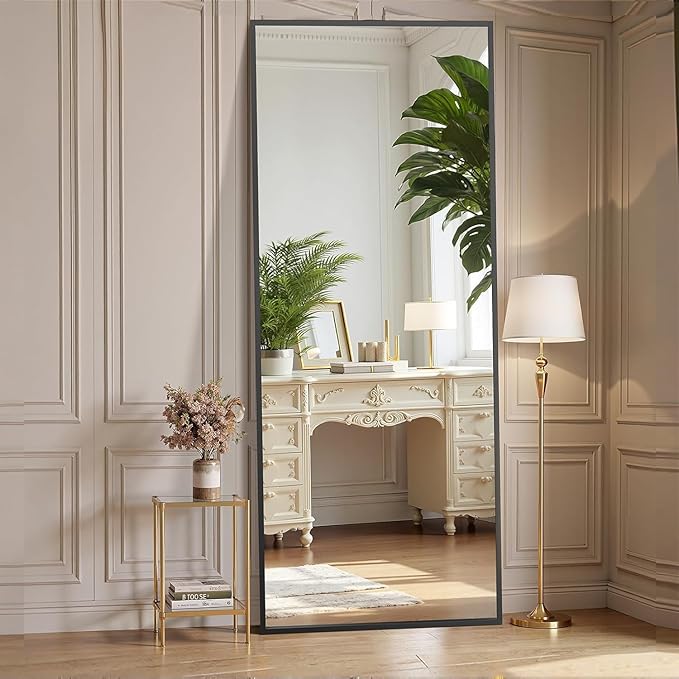 Simple Deluxe Full Length Mirror, 56"×21" Large Floor Mirrors, for Wall Door Bedroom Bathroom Living Room (Black)