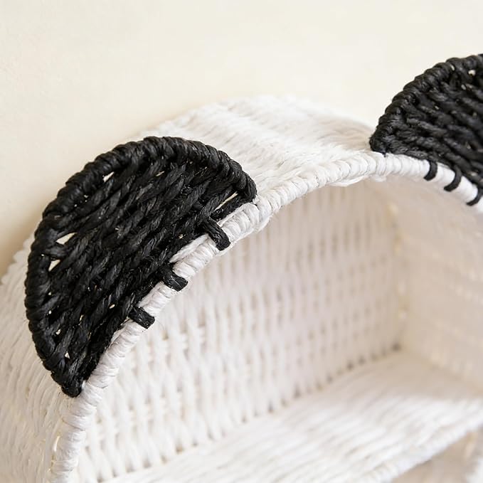 Panda Nursery Decor Wall Shelf, Handwoven Wicker Nursery Shelves for Wall, Wall Mounted Shelf for Small Books, Toys & Decor
