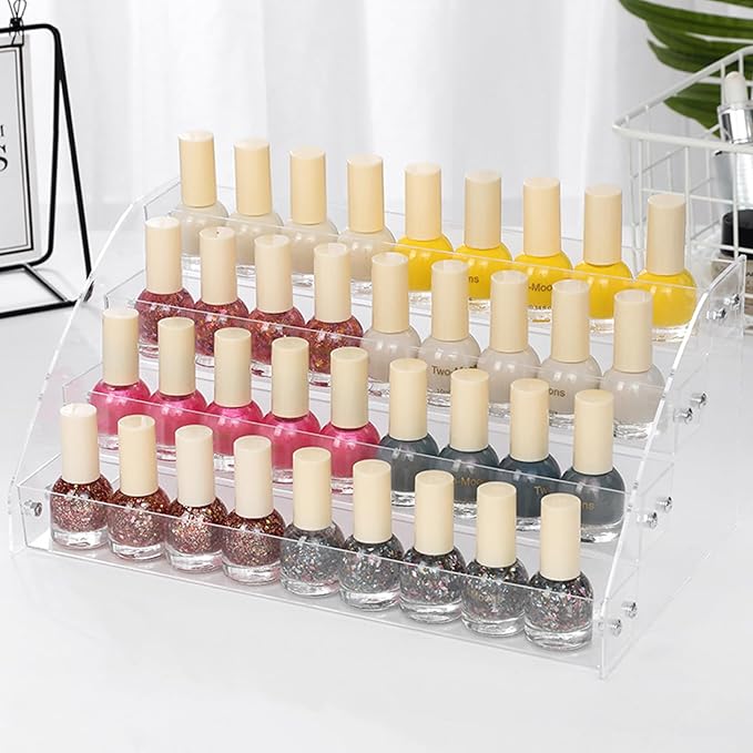 Acrylic Risers Display Stands, 12 Inch Clear Acrylic Shelves 4 Tier Perfume Stand Organizer Desktop Plastic Storage Box for Figurine Display, Makeup, Toys, Cupcake.