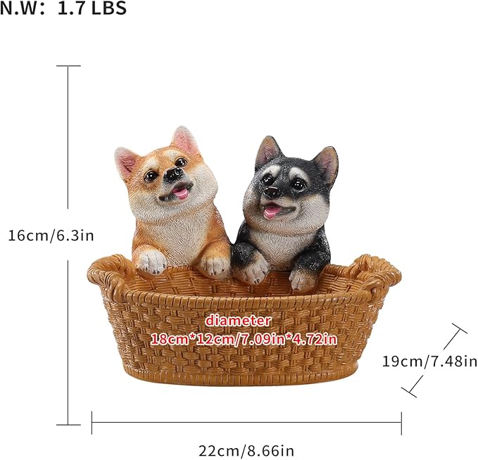 Dog Resin Storage Basket, Desktop Organizer for Remote & Keys, Cute Home Decor Tray, Ideal present for Pet Lovers.(Shiba Inu Dual Color)