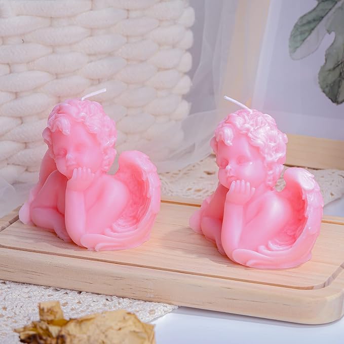 Nuanchu Eclectic Angel Decor - 2 Pieces Soy Scented Vegan Candle (White, Pink) for Girly Home Aesthetic & Trendy Bedroom Decoration