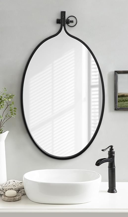 Kate and Laurel Yitro Traditional Oval Metal Framed Wall Mirror; 20 x 34; Black; Industrial Accent Mirror for Farmhouse Decor