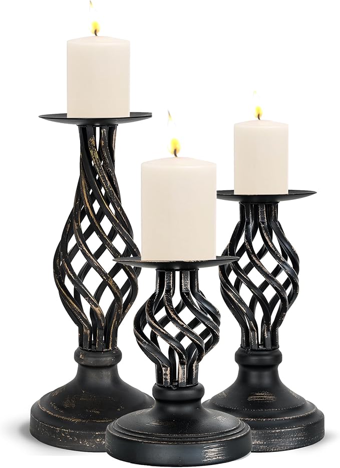 Candlestick Holders - Candle Holders Decorative LHQOO Metal Vintage Candle Holder with Non-Slip Base, Available for Home Decor, Wedding, Dinning, Party, Anniversary (Large Size)