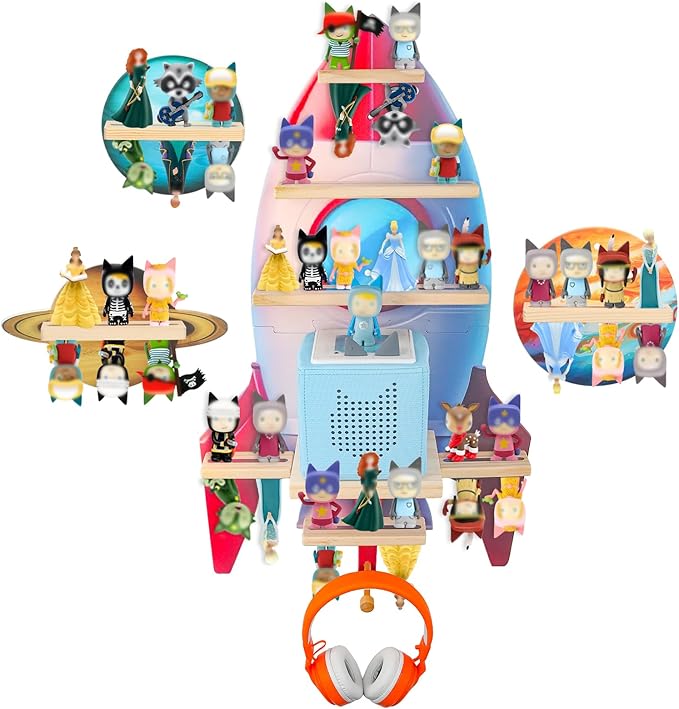 Taladad for Toniebox 2/1 Tonie Shelf Wall Mounted Set of 4,Tonies Figures Tonies Storage,Magnetic Wooden Floating Shelves Compatible with Tonie Box Player Character for Children Room
