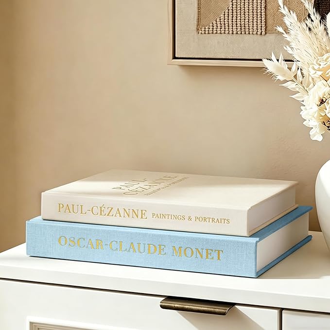 Aesthetic Decorative Books - Fake Books Storage Box for Decoration - Set of 2 Linen Coffee Table Decor - Photo Storage Keepsake Box for Room Bookshelf Decor, Blue