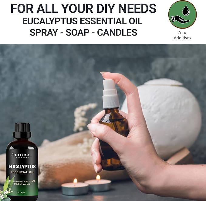 Eucalyptus Essential Oil - 100% Pure Eucalyptus Oil for Diffuser, Humidifier, Sinus, Cold, and Aromatherapy - Natural Oil for Skin, Hair, Scalp and Massage