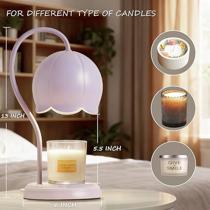 Light Blue Cute Flower Candle Warmer Lamp with Timer Dimmable, Bedroom House Office Aesthetic Living Girls Room New Home Decor, Christmas Birthday New Year Gifts for Women Mom