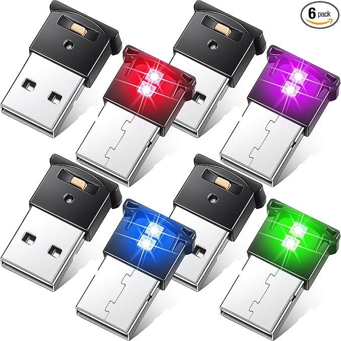 Frienda 6 Pieces Mini USB LED Light, Car LED Interior Lighting 5v Smart USB Atmosphere Light, Laptop Keyboard Office Decoration Night Lamp, Adjustable Brightness, 8 Colors