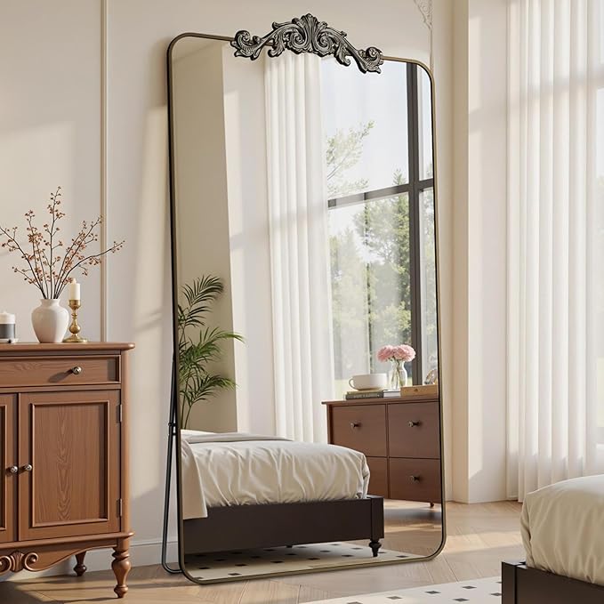 Vintage Full Length Mirror, 81"x41" Floor Mirror with Carved, Full Body Mirrors for Home Decor, Standing/Hanging Large Wall Mirrors for Bedroom/Living Room/Entryway, Bronze, Retro Style