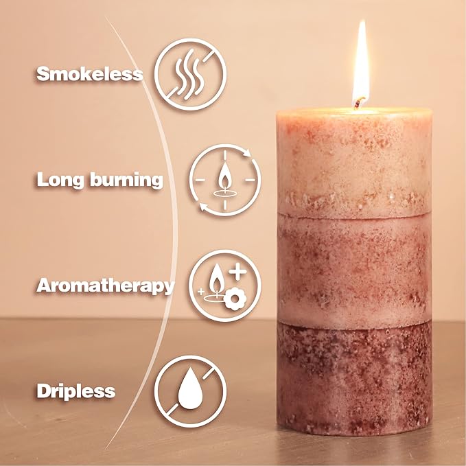 Coffee Pillar Candles, Aromatherapy Scented Candles, Set of 3 Tall 3x6 Inch Dripless Pillar Candle, for Wedding and Home Décor