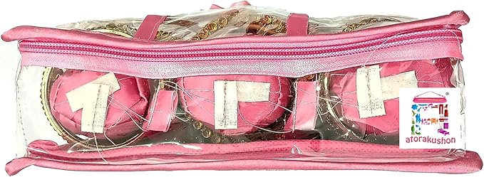 atorakushon Satin 3 Rods Jewellery Bangle Storage Box Chudi Set Organizer Zipper Makeup Pouch Travelling Bag for Women (Pink | Pack of 1)