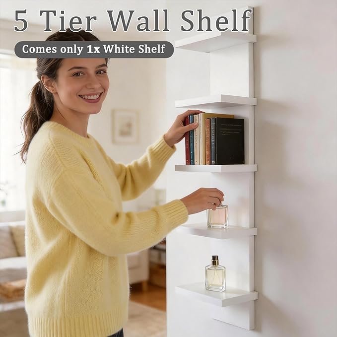 5 Tier Wall Shelf Unit, White Versatile Lack Wall Shelf, Display Floating Shelves for Bedroom Bathroom Home Decor Organizer