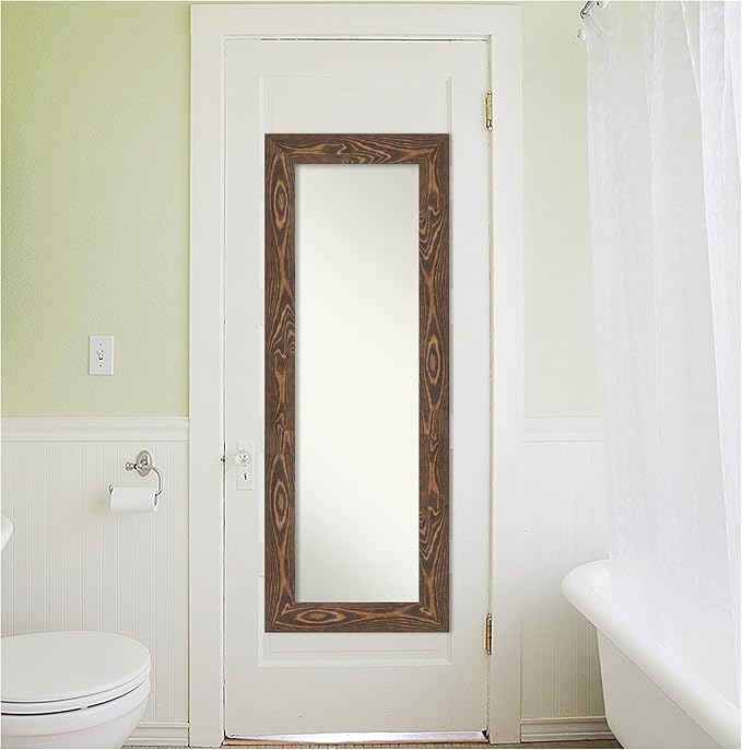 Amanti Art Brown Full Length Mirror for Door, 54x20 Bridge Brown Tall Wall Mirror Full Length, Mounted to Door or Closet Wall with no Visible Brackets, Country Rustic Wood Frame, Bedroom Decor