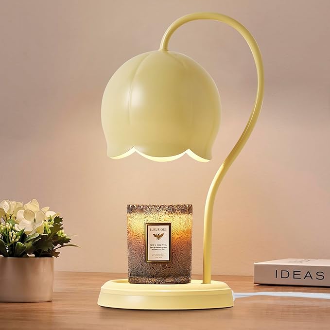 Light Yellow Cute Flower Candle Warmer Lamp with Timer Dimmable, Bedroom House Office Aesthetic Living Girls Room New Home Decor, Christmas Birthday New Year Gifts for Women Mom