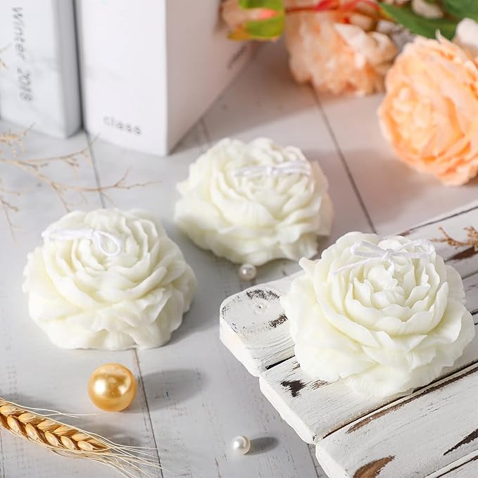 Roowest 3 Pcs Flower Shape Trendy Candles Floral Shaped Aesthetic Candle Soy Wax Handmade Minimalism Decorative for Home Spa Yoga Decor Art Gift(White)