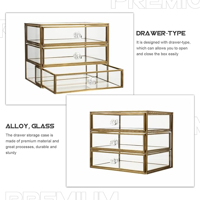 BESPORTBLE Jewelry Organizer Box Transparent Glass Storage Case Compact Makeup and Household Container Dustproof Design for Small Accessories