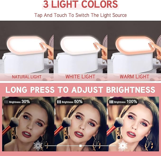 VIDECOR Touch LED Makeup Case Large Capacity, Foldable, and Rotating Cosmetic Organizer with Removable HD Mirror for Women and Girls,A