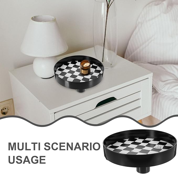 Black and White Checkered Large Storage Tray, Aesthetic Jewelry Holder and Makeup Organizer, Nordic Style Decorative Nightstand Dish for Perfume, Desk, and Home Décor