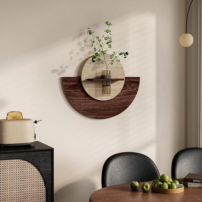 3D Textured Round Wall Art Decor With Vase, Modern Minimalist Sandstone Painting Artwork for Walls, Vintage Nature Wood Tone Botanical Wall Decor for Living Room, Hallway, Dining Room, Bedroom, Office