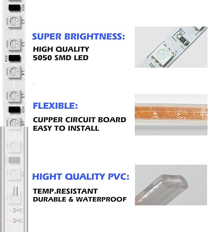 5050-60 Type AC 110-120V LED Strip Lights, Flexible/Waterproof/Dimmable/Multi-Modes LED Rope Light + 23 Keys Remote for Home/Garden/Building Decoration (32.8ft/10m, Natural White 4000K)