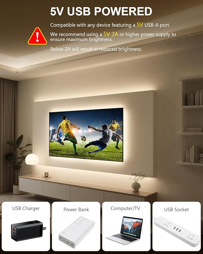 ALITOVE LED Light Strip 5V USB 16.4FT 4000K White COB LED Strip Light with Remote Ultra Bright White LED Lights Dimmable Flexible Tape Lights for Mirror Cabinet Living Room Kitchen Ceiling Closet