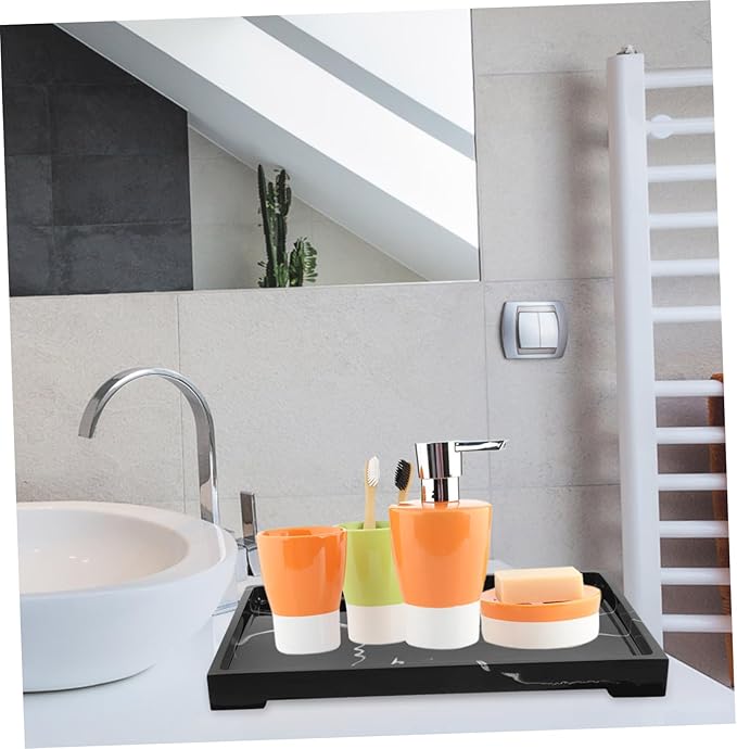 HEALLILY Marbled Bathroom Soap Holder Perfume Vanity Tray for Skincare Storage Countertop Makeup Organizer Multi-use Entryway Vanity Tray