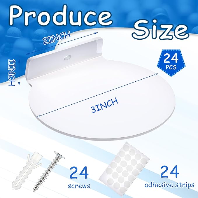 Juexica 24 Pcs White Acrylic Floating Action Figure Wall Shelves 3 Inch Wall Display Shelf for Collectibles Display Ledges Stand Holder Tiny Mount Storage Organizer for Toys Action Figure Case