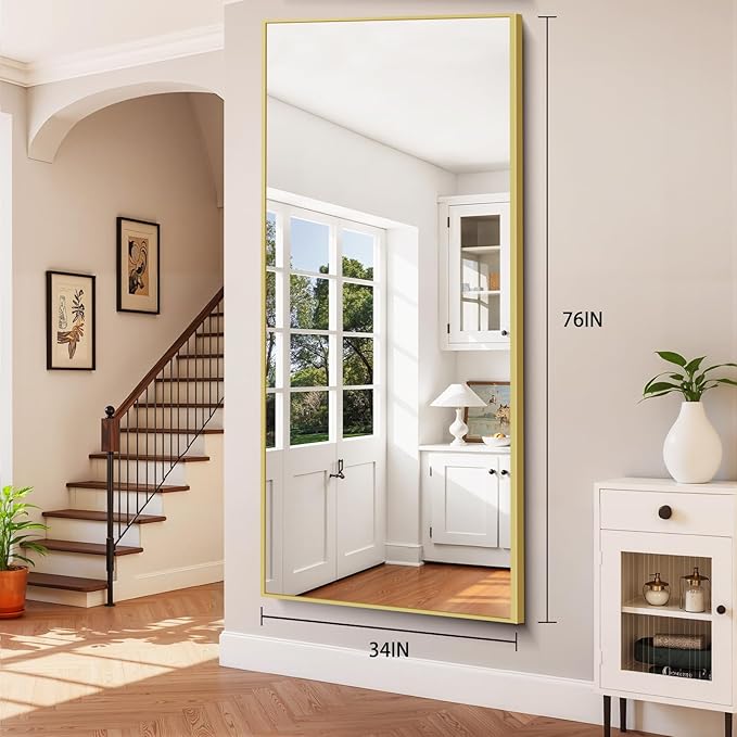 76"x34" Floor Mirror Full Length - Standing Mirror with Aluminum Alloy Frame, Large Body Mirror for Bedroom, Living Room, Wall Mounted or Leaning