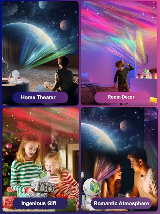 Aurora Projector Galaxy Night Light - Astronaut Space Projector Adjustable Head Angle, Ceiling LED Lamp with Timer and Remote, Kids Room Decor Aesthetic, for Christmas & Birthdays Home Party