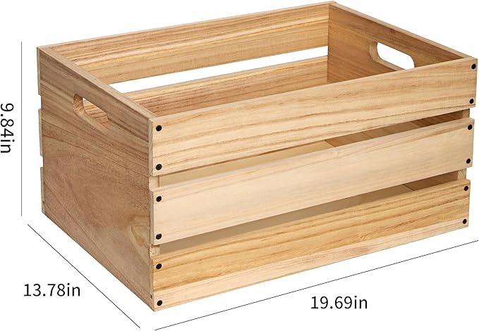 20" L Oversize Wooden Crates For Storage, Wood Milk Crates Of Farmhouse Log Color ,Suitable for DIY,Vinyl Record Storage Crates,Extra Large Size Rustic Decration Wood Storage Crates .