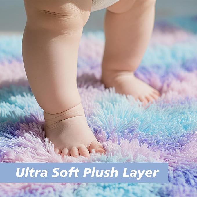 6x9 Fluffy Area Rug for Living Room,Shag Area Rugs for Bedroom,Soft Fuzzy Rug Non-Shedding Indoor Plush Carpet for Kids Bedroom Nursery Dorm Home Decor,Rainbow Purple
