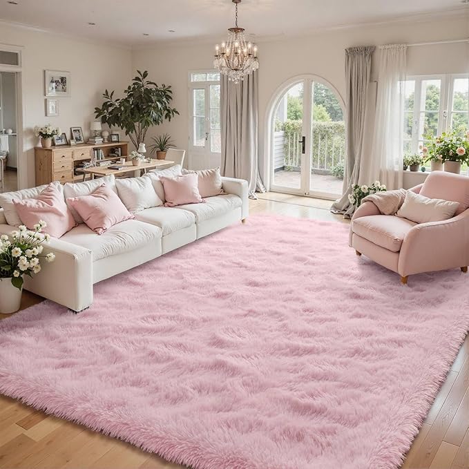 8x10ft Pink Fuzzy Rug for Living Room Soft Fluffy Bedroom Area Rugs Non-Slip Shaggy Carpet for Nursery Kids PlayRoom Dorm Office Indoor Modern Plush Carpet Girls