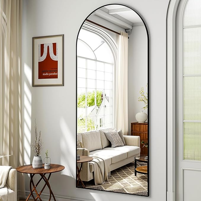 Arched Full Length Mirror 57"x19" Floor Standing Body Mirror with Aluminum Frame,Leaning Hanging for Bedroom Cloakroom Living Room Black