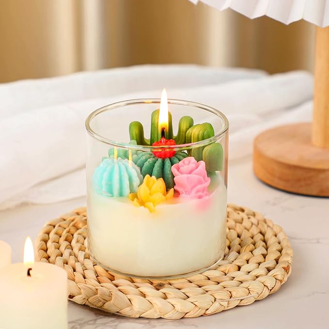 Tondiamo Succulent Cactus Candles Gift, 3.15 Inch Scented Decorative Terrarium Plant Candles Votive for House Warming Wedding Baby Shower Spa Home Decoration Christmas Gifts, Pastel