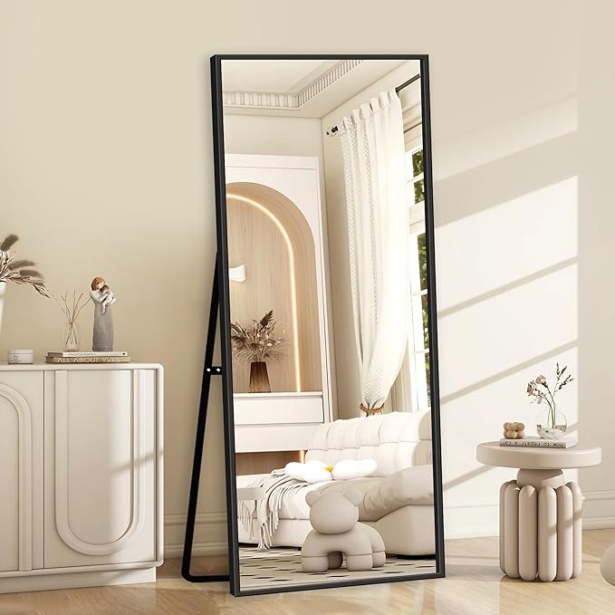 GlasFlength Full Length Mirror with Stand, 64"x21" Full Body Mirror with Aluminum Alloy Frame, Wall-Mounted/Leaning Against Wall/Standing Floor Mirror for Bedroom, Living Room, and Entryway