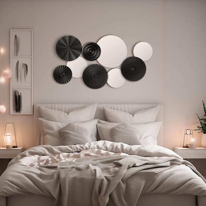 Blulu 9 Pcs Black Mirror Wall Decor Metal Round Home Art Decor Decorative Modern Circle Mirror Wall Art Sculpture Hanging Decorations for Home Living Room Office
