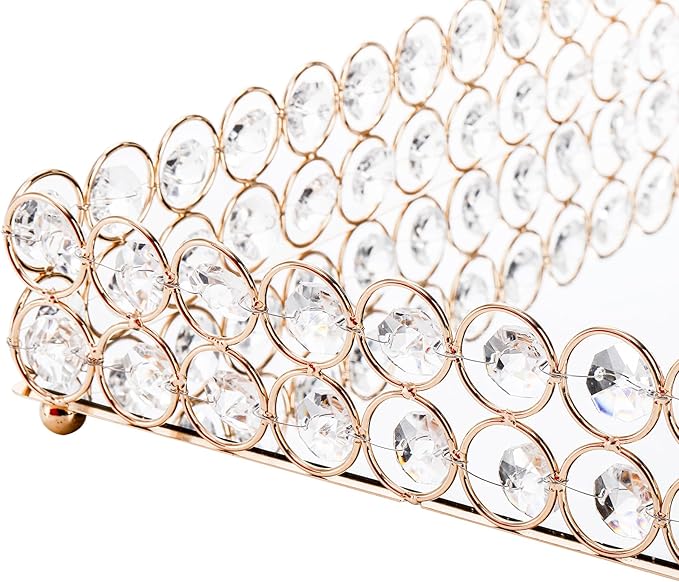 Hedume Crystal Vanity Tray, 12.3" x 8" Mirrored Cosmetic Makeup Tray, Large Jewelry Trinket Organizer Tray, Ornate Decorative Tray for Dresser Countertop Wedding Home Bathroom