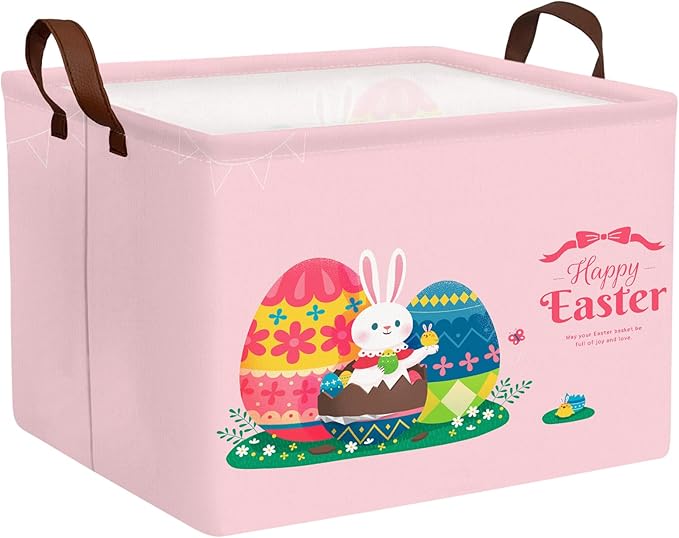 Large Rectangular Cute Kid Easter Basket Empty Bunny Eggs Easter Basket Gift Spring Room Storage Organizer Décor (E-03)