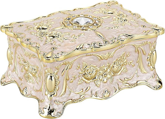 Hipiwe Vintage Jewelry Box, Small Enameled Trinket Box Organizer Rectangular Treasure Chest Box Jewelry Decorative box Keepsake Gift Box Case for Women,3.7x 2.7x 2 inch
