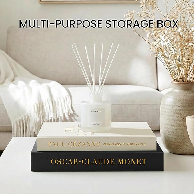 Aesthetic Decorative Books - Fake Books Storage Box for Decoration - Set of 2 Linen Coffee Table Decor - Photo Storage Keepsake Box for Room Bookshelf Decor, Black