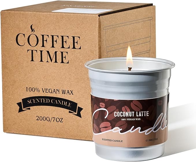 M&SENSE Coconut Latte Scented Candle, Soy Wax 7oz 42 Hours Long Lasting Clean Burn, Small Coffee Smelling Kitchen Candles for Home, Non-Toxic Relaxing Aromatherapy Gifts for Women