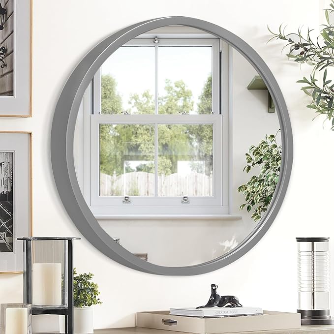 JJUUYOU Circular Wall Mirror Round Mirror Decorativ for Bathroom Circle Mirrors Small Coffee Decor Metal Framed Make up Viintage Mirrors for Farmhouse Living Room Bedroom Dorm 20 Inch