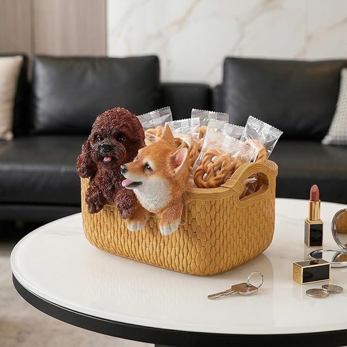 Dog Resin Storage Basket, Desktop Organizer for Remote & Keys, Cute Home Decor Tray, Ideal present for Pet Lovers.(Toy Poodle & Shiba Inu)