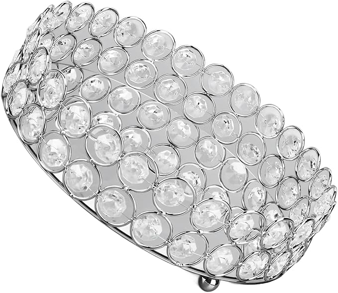 8 Inch Round Vanity Tray Mirrored Crystal Metal Display for Makeup Perfume Jewelry Organizer and Home Decor