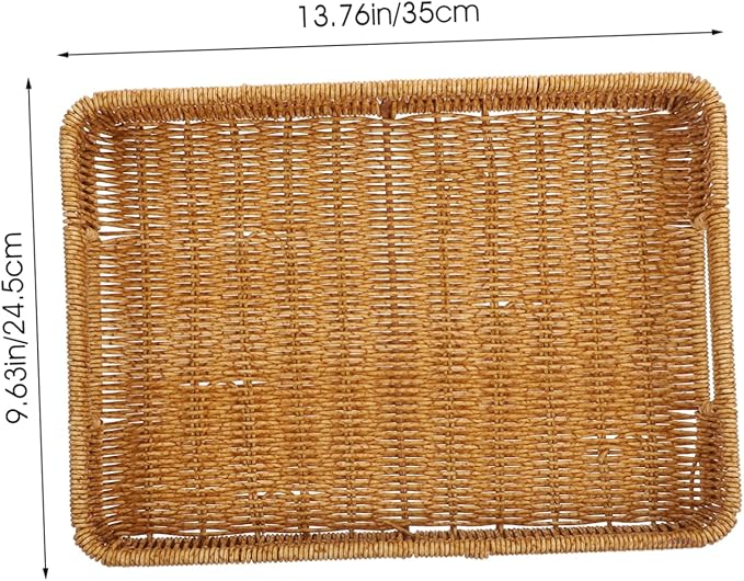 Woven Rattan Storage Basket Tray for Coffee Table Makeup Organizer Rectangular Design Suitable for Bathroom and Living Room Decor